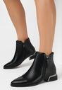 Czarne Botki Sztyblety z Metaliczną Wstawką na Obcasie Mannarri