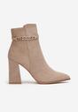Ciemnobeżowe Botki na Słupku z Biżuteryjnym Łańcuszkiem Janga