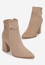 Ciemnobeżowe Botki na Słupku z Biżuteryjnym Łańcuszkiem Janga