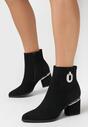 Czarne Botki z Metaliczną Wstawką na Obcasie Min