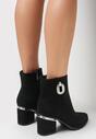 Czarne Botki z Metaliczną Wstawką na Obcasie Min