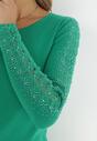 Zielony Sweter z Koronką i Cyrkoniami Almaz