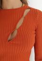 Pomarańczowy Sweter z Prążkowanej Dzianiny z Wycięciami Shermin