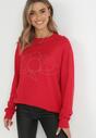 Czerwony Sweter Oversize z Cyrkoniami Cama
