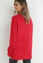 Czerwony Sweter Oversize z Cyrkoniami Cama