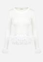 Biały Sweter Prążkowany z Piórkami Kophi