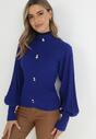 Granatowy Golf z Biżuteryjnymi Guzikami i Bufiastym Rękawem Dama