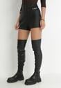 Czarne Szorty z Imitacji Skóry z Klamerkami Mihi