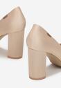 Beżowe Czółenka na Słupku z Wkładką ze Skóry Naturalnej Delo
