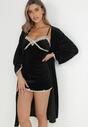 Czarny 2-częściowy Komplet Welurowy Koszula Nocna i Szlafrok Hipheve