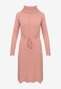 Różowa Sukienka Wełniana i Golfem Wiązana w Talii Metarpia