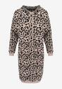Beżowo-Czarna Sukienka Sweterkowa z Kapturem w Cętki Hinu