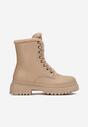 Beżowe Botki Workery Sznurowane z Futerkiem Deka