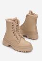 Beżowe Botki Workery Sznurowane z Futerkiem Deka