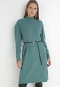 Zielona Sukienka Dzianinowa z Paskiem i Golfem Ficori