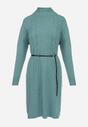 Zielona Sukienka Dzianinowa z Paskiem i Golfem Ficori