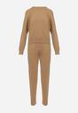 Beżowy 2-częściowy Komplet Dzianinowy ze Swetrem i Spodniami Agathiche