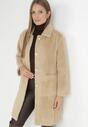 Beżowy Płaszcz Futerkowy Jednorzędowy Raso