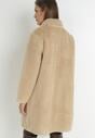 Beżowy Płaszcz Futerkowy Jednorzędowy Raso