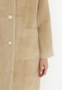 Beżowy Płaszcz Futerkowy Jednorzędowy Raso