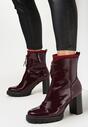 Bordowe Botki Lakierowane na Słupku Hypsousa
