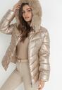 Beżowa Kurtka Pikowana z Odpinanym Futerkiem Hedra