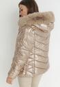 Beżowa Kurtka Pikowana z Odpinanym Futerkiem Hedra