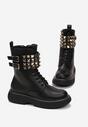 Czarne Botki na Grubej Podeszwie z Pasem Zdobionym Ćwiekami Ihiko