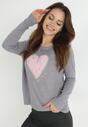 Szary Sweter z Nadrukiem w Kształcie Serca Dalaza