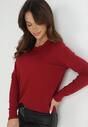 Bordowy Sweter Klasyczny z Długim Rękawem Uru