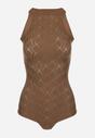 Ciemnobrązowe Body z Wiskozy o Tłoczonej Fakturze Idolina
