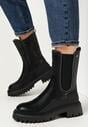 Czarne Botki Sztyblety na Grubej Podeszwie Agnelisa