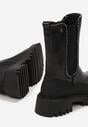 Czarne Botki Sztyblety na Grubej Podeszwie Agnelisa