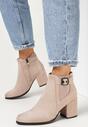 Beżowe Botki na Słupku z Klamerką Chexidine