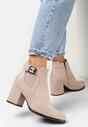 Beżowe Botki na Słupku z Klamerką Chexidine