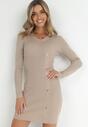 Beżowa Sukienka z Prążkowanej Dzianiny Cayi