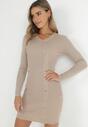 Beżowa Sukienka z Prążkowanej Dzianiny Cayi