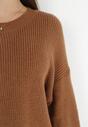 Ciemnobrązowy Sweter Oversize z Okrągłym Dekoltem Ravo