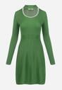 Zielona Sukienka z Wycięciem przy Dekolcie z Cyrkoniami i Perłami Vari