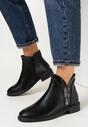 Czarne Botki na Płaskim Obcasie z Zaokrąglonym Noskiem Kleodike