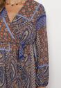Niebiesko-Brązowa Sukienka Rozkloszowana w Patchworkowy Wzór Caphi