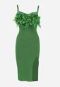 Zielona Sukienka Dopasowana z Piórkami przy Dekolcie Heleitte
