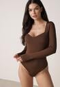 Brązowe Body z Kwadratowym Dekoltem Phicise