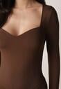 Brązowe Body z Kwadratowym Dekoltem Phicise