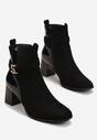 Czarne Botki na Obcasie z Ozdobną Klamerką Flallia