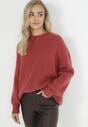 Czerwony Sweter Oversize z Okrągłym Dekoltem Ravo
