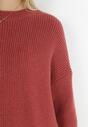 Czerwony Sweter Oversize z Okrągłym Dekoltem Ravo