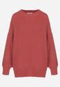 Czerwony Sweter Oversize z Okrągłym Dekoltem Ravo
