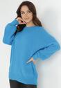 Niebieski Sweter Oversize z Okrągłym Dekoltem Ravo