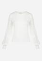 Biały Sweter z Bufiastym Ażurowym Rękawem Cayemi